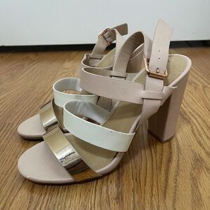 Bamboo Pale Pink strappy slingback heels size US 6